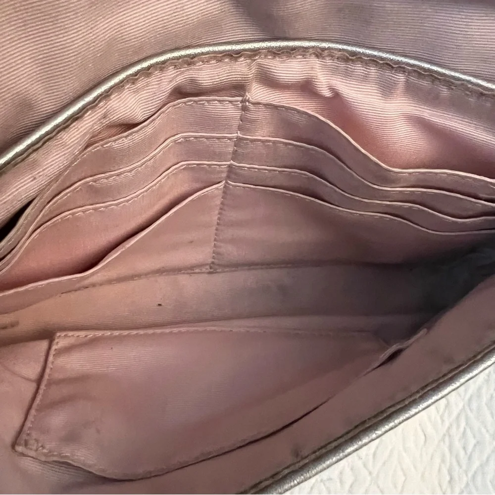 COACH Ashley Leather Wristlet Metallic Silver